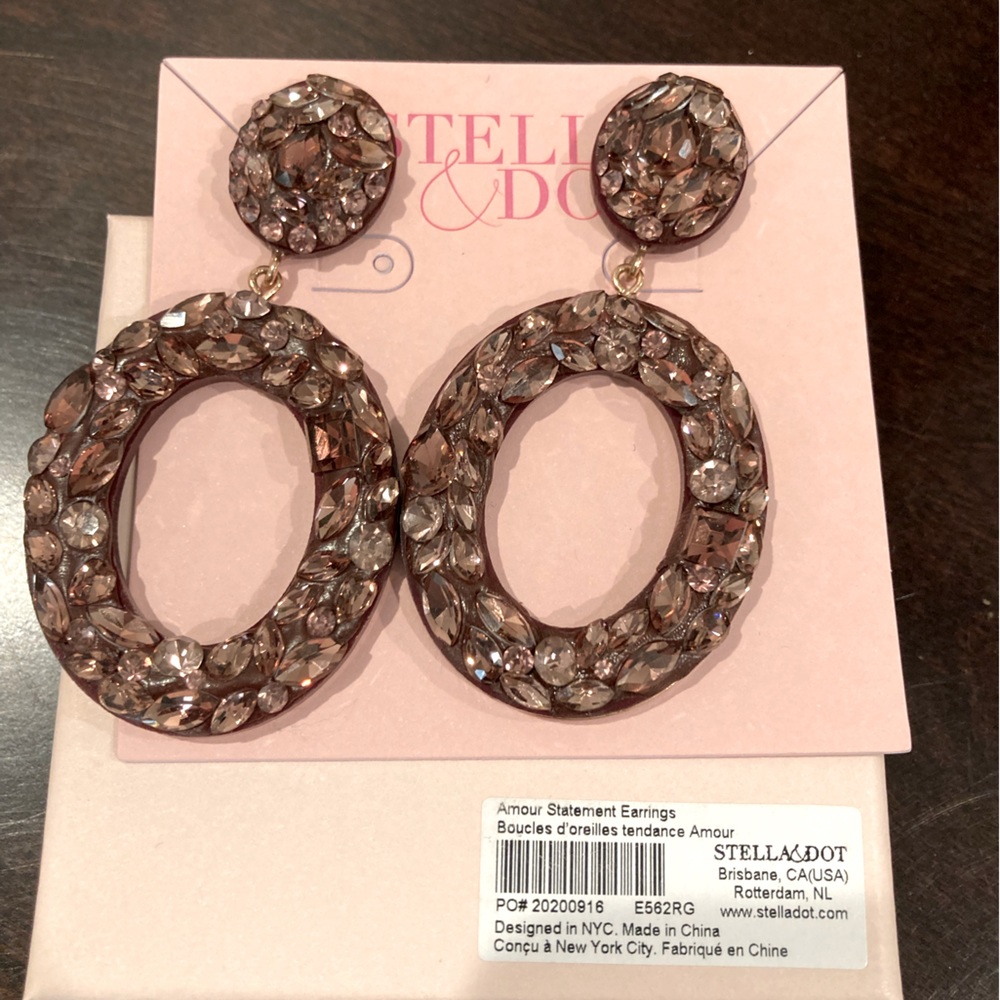 Stella & Dot Smoky Crystal Oval Drop Statement Earrings